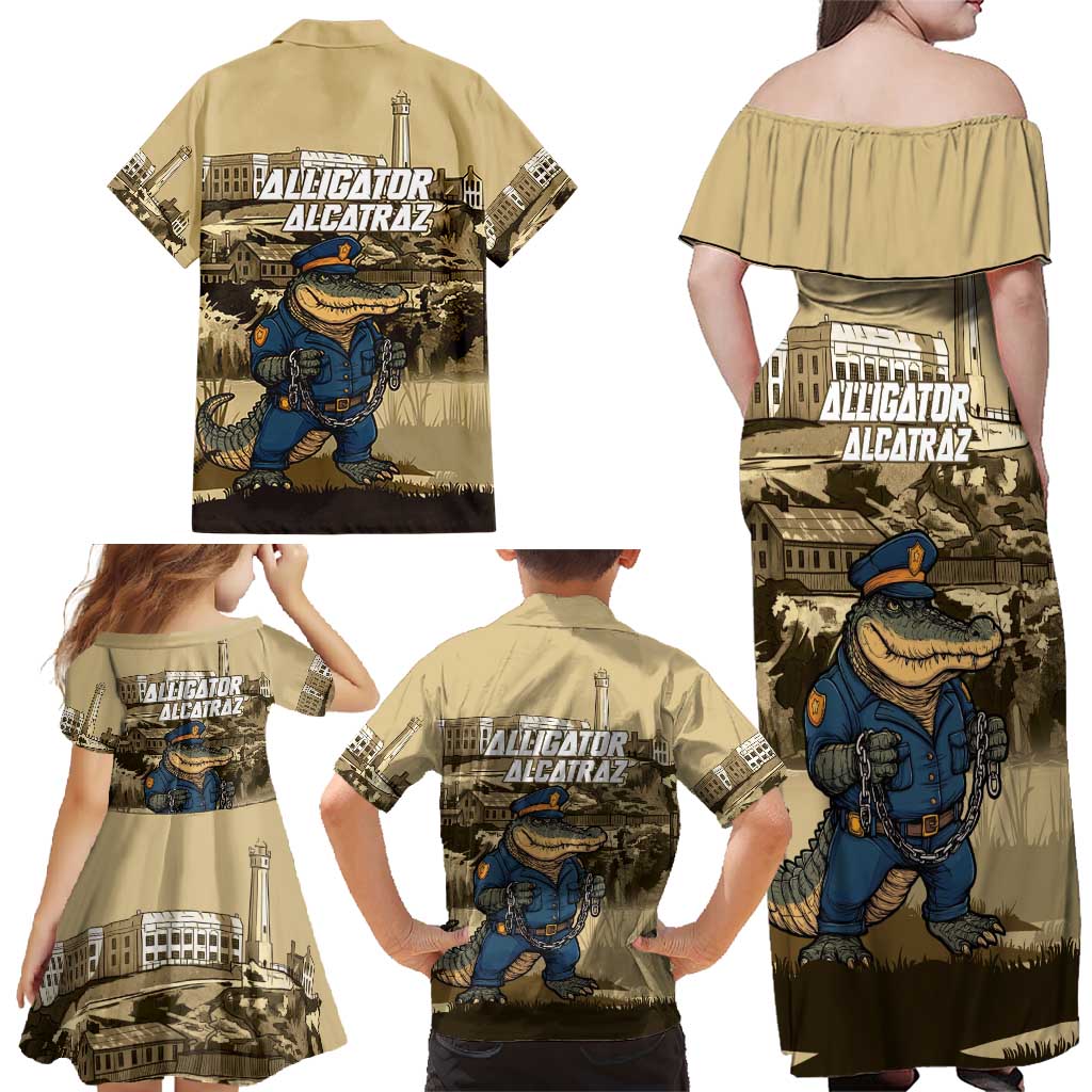 Alligator Alcatraz Family Matching Off Shoulder Maxi Dress and Hawaiian Shirt Police Gator Rock Penitentiary - Wonder Print Shop