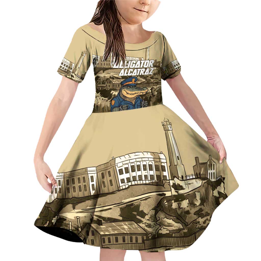 Alligator Alcatraz Family Matching Off Shoulder Short Dress and Hawaiian Shirt Police Gator Rock Penitentiary - Wonder Print Shop
