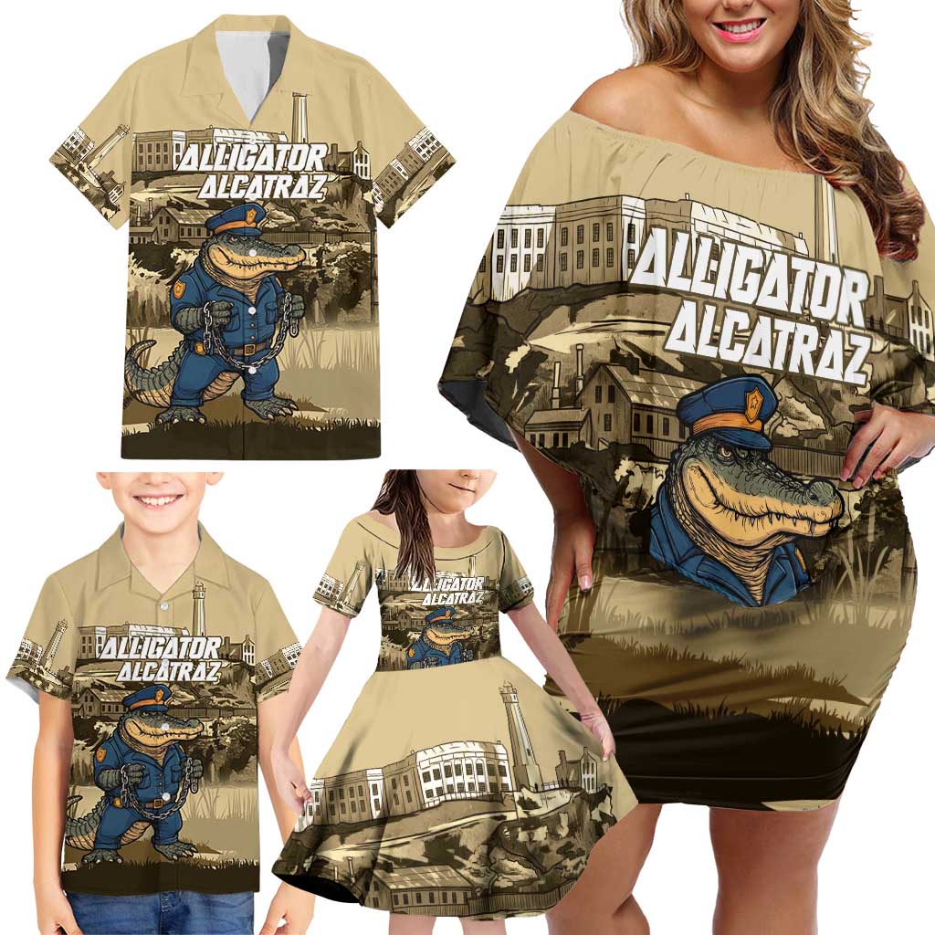 Alligator Alcatraz Family Matching Off Shoulder Short Dress and Hawaiian Shirt Police Gator Rock Penitentiary - Wonder Print Shop