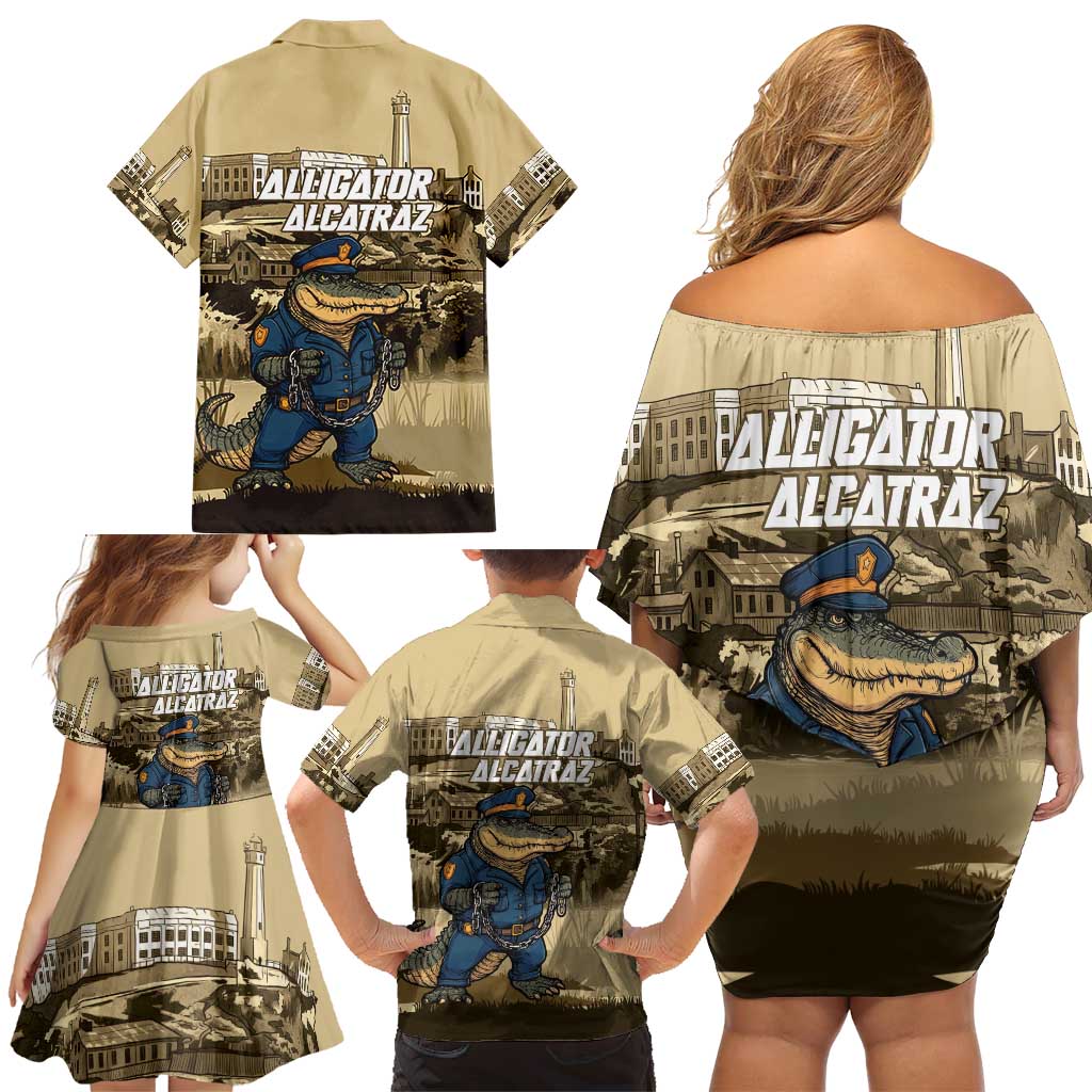 Alligator Alcatraz Family Matching Off Shoulder Short Dress and Hawaiian Shirt Police Gator Rock Penitentiary - Wonder Print Shop