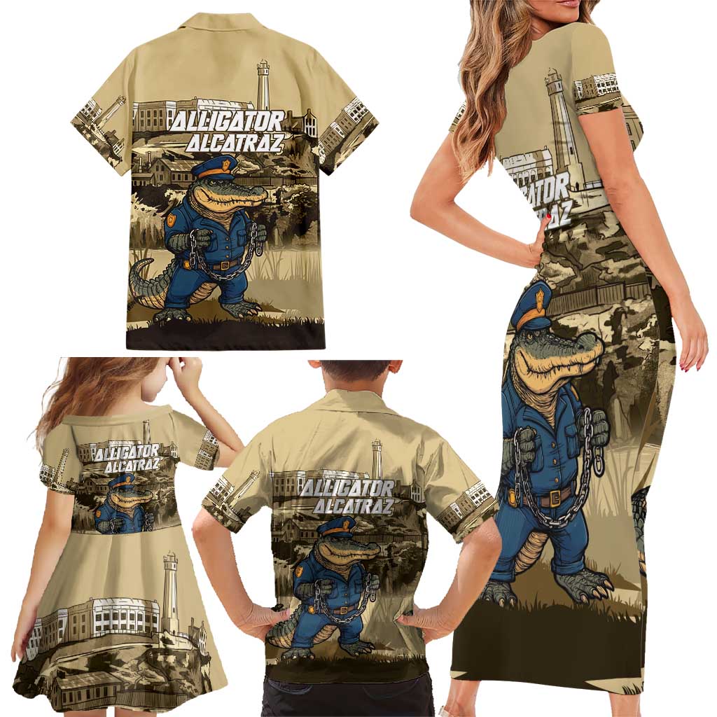 Alligator Alcatraz Family Matching Short Sleeve Bodycon Dress and Hawaiian Shirt Police Gator Rock Penitentiary - Wonder Print Shop