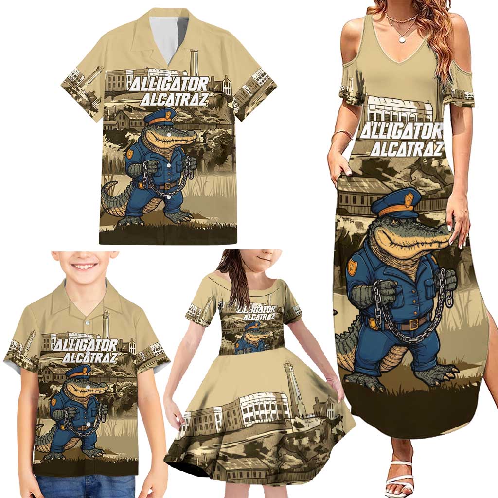 Alligator Alcatraz Family Matching Summer Maxi Dress and Hawaiian Shirt Police Gator Rock Penitentiary - Wonder Print Shop