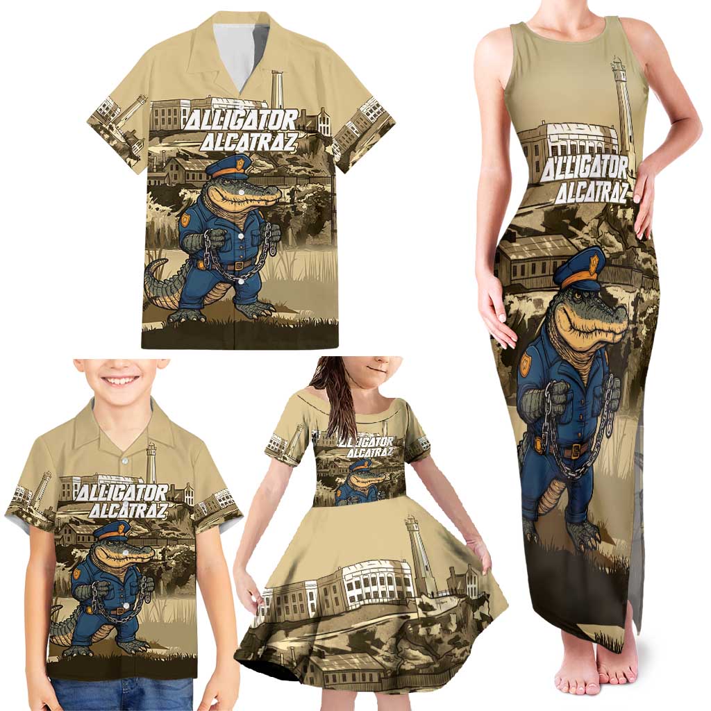 Alligator Alcatraz Family Matching Tank Maxi Dress and Hawaiian Shirt Police Gator Rock Penitentiary - Wonder Print Shop