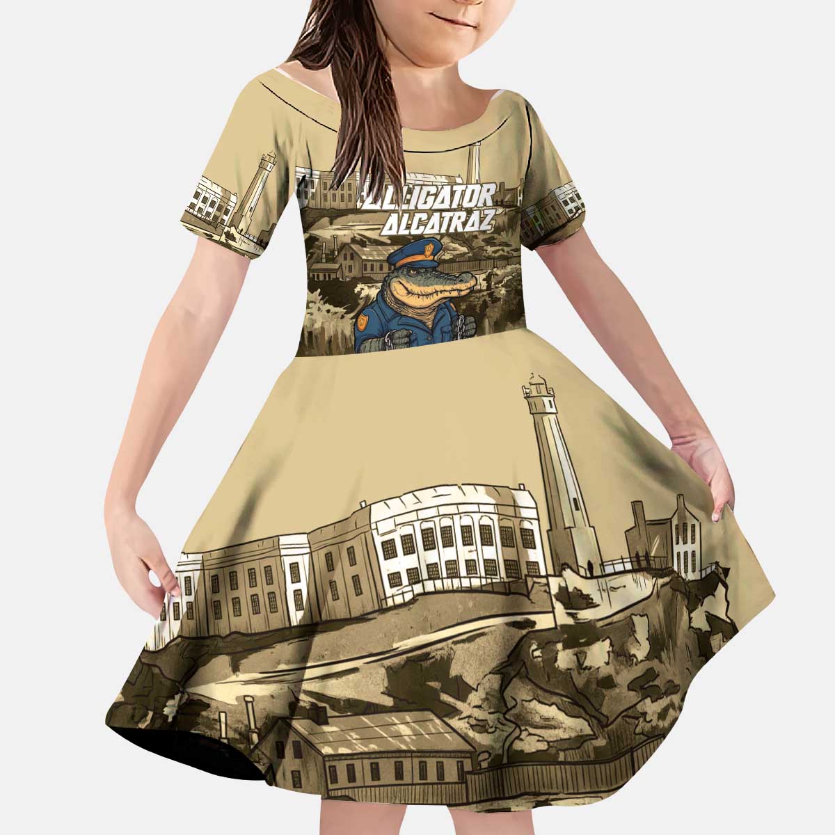 Alligator Alcatraz Kid Short Sleeve Dress Police Gator Rock Penitentiary - Wonder Print Shop