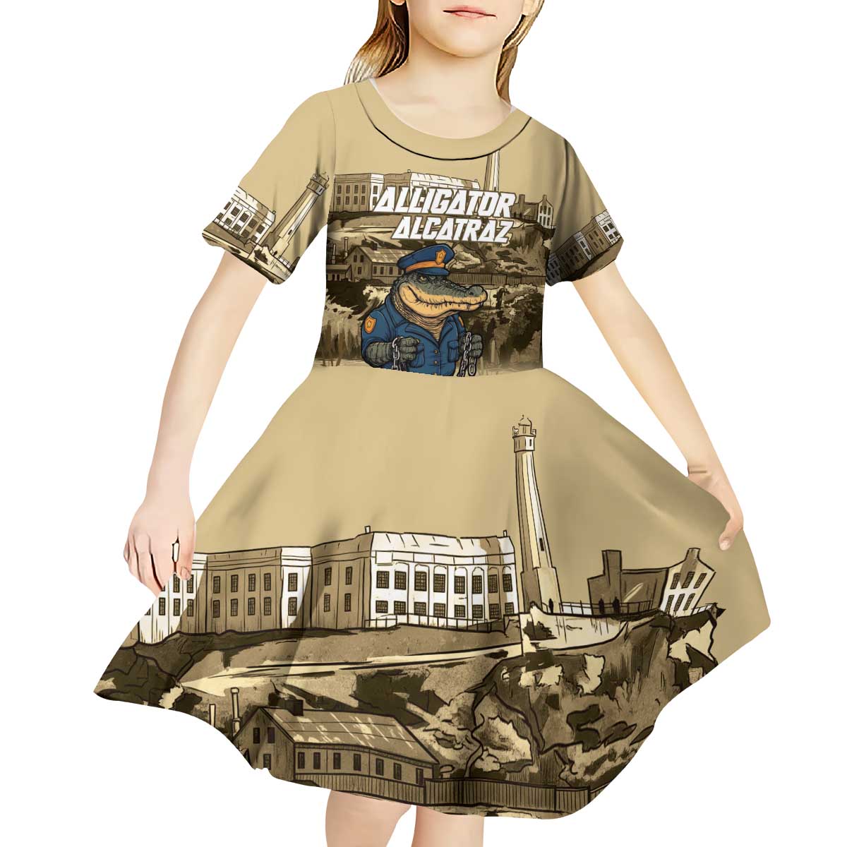 Alligator Alcatraz Kid Short Sleeve Dress Police Gator Rock Penitentiary - Wonder Print Shop