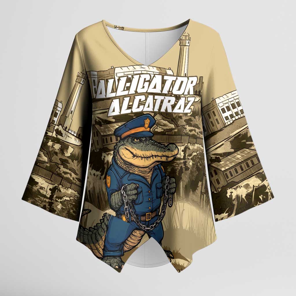 Alligator Alcatraz Kimono Sleeve Blouse Police Gator Rock Penitentiary - Wonder Print Shop