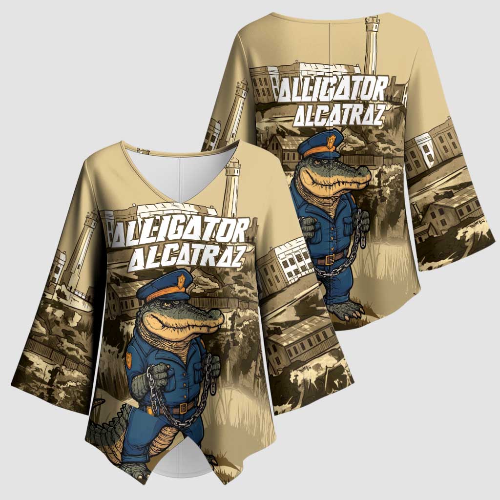 Alligator Alcatraz Kimono Sleeve Blouse Police Gator Rock Penitentiary - Wonder Print Shop