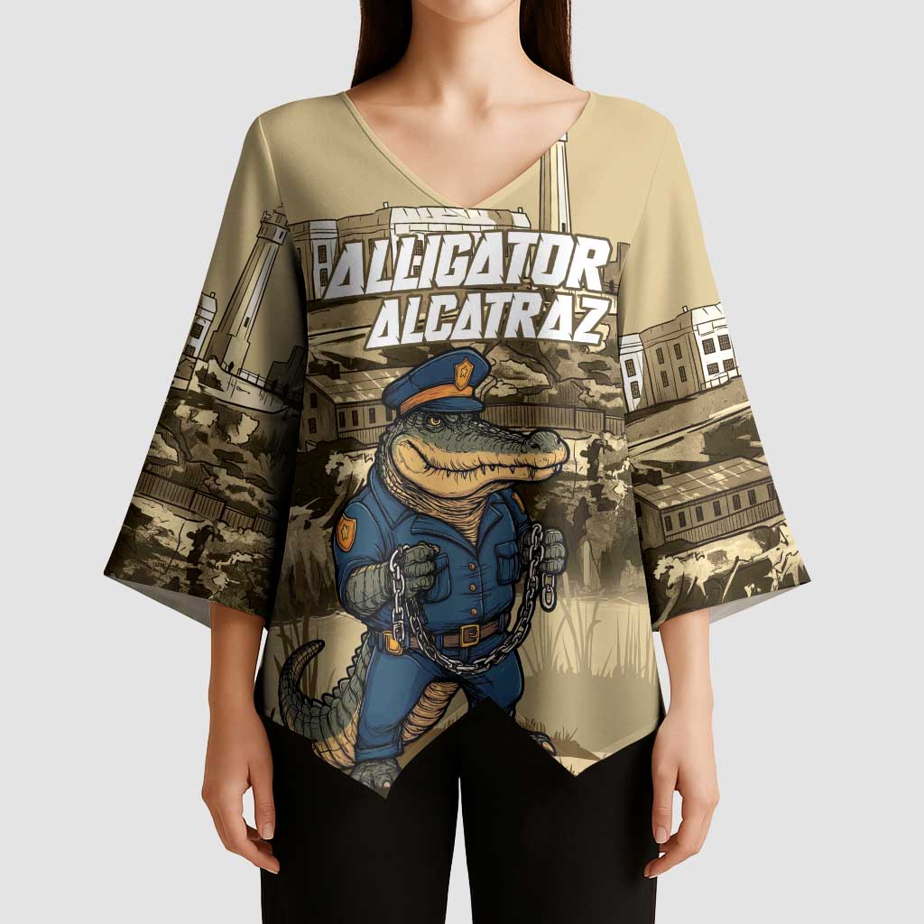 Alligator Alcatraz Kimono Sleeve Blouse Police Gator Rock Penitentiary - Wonder Print Shop