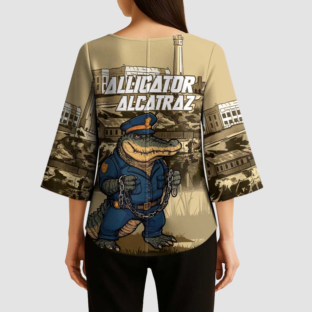 Alligator Alcatraz Kimono Sleeve Blouse Police Gator Rock Penitentiary - Wonder Print Shop