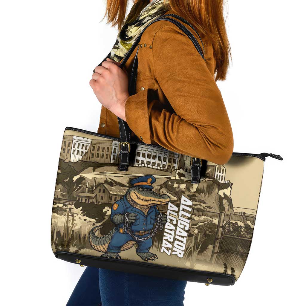 Alligator Alcatraz Leather Tote Bag Police Gator Rock Penitentiary - Wonder Print Shop