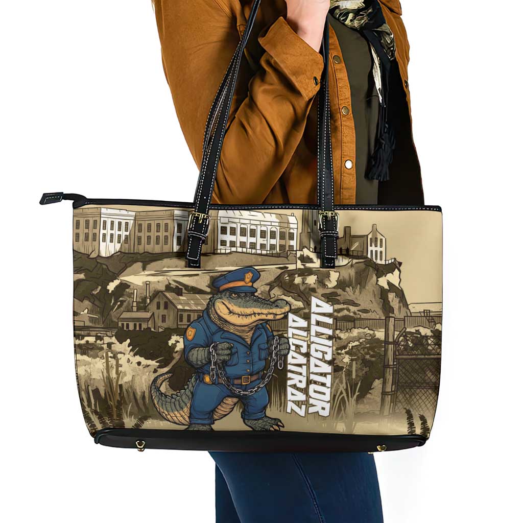 Alligator Alcatraz Leather Tote Bag Police Gator Rock Penitentiary - Wonder Print Shop
