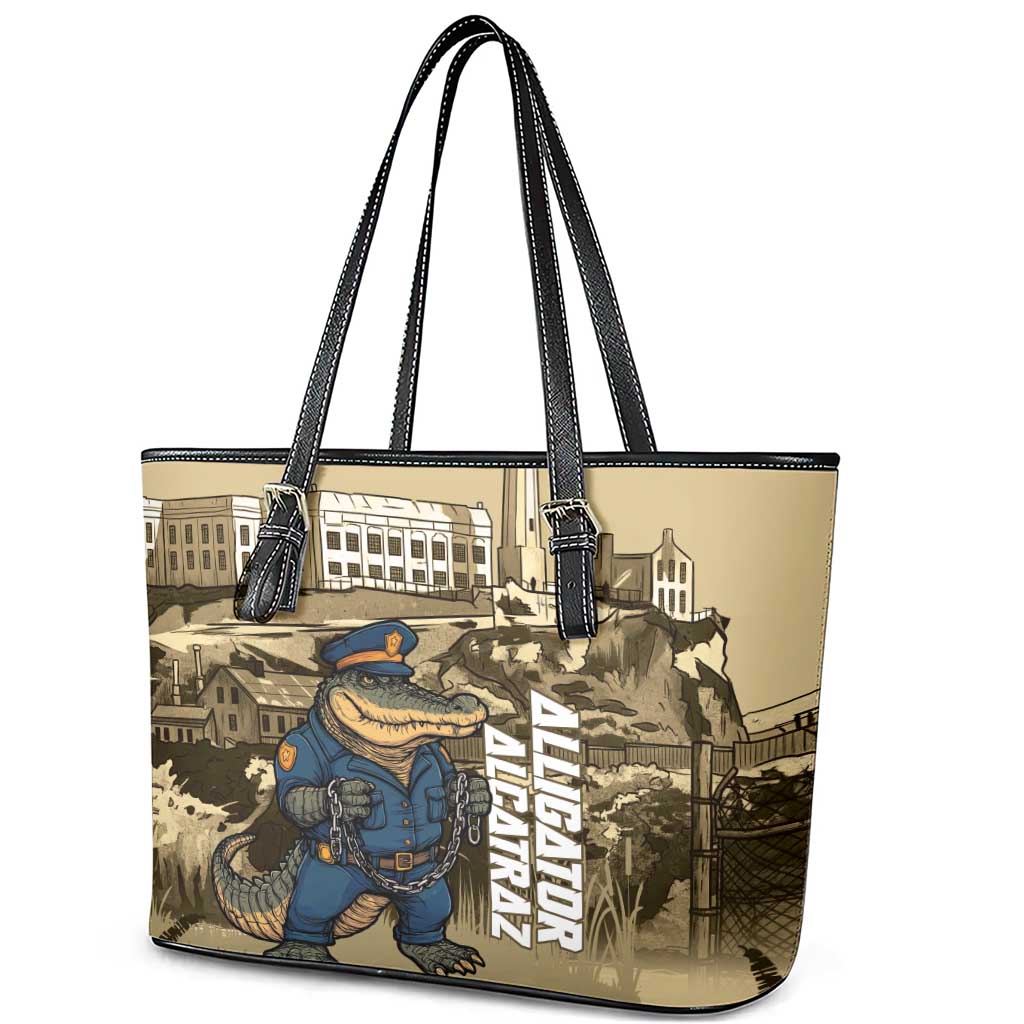 Alligator Alcatraz Leather Tote Bag Police Gator Rock Penitentiary - Wonder Print Shop
