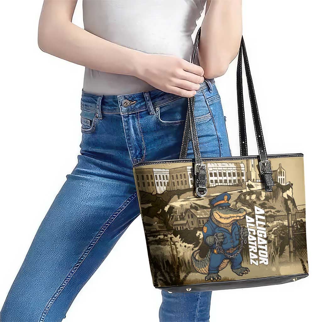 Alligator Alcatraz Leather Tote Bag Police Gator Rock Penitentiary - Wonder Print Shop