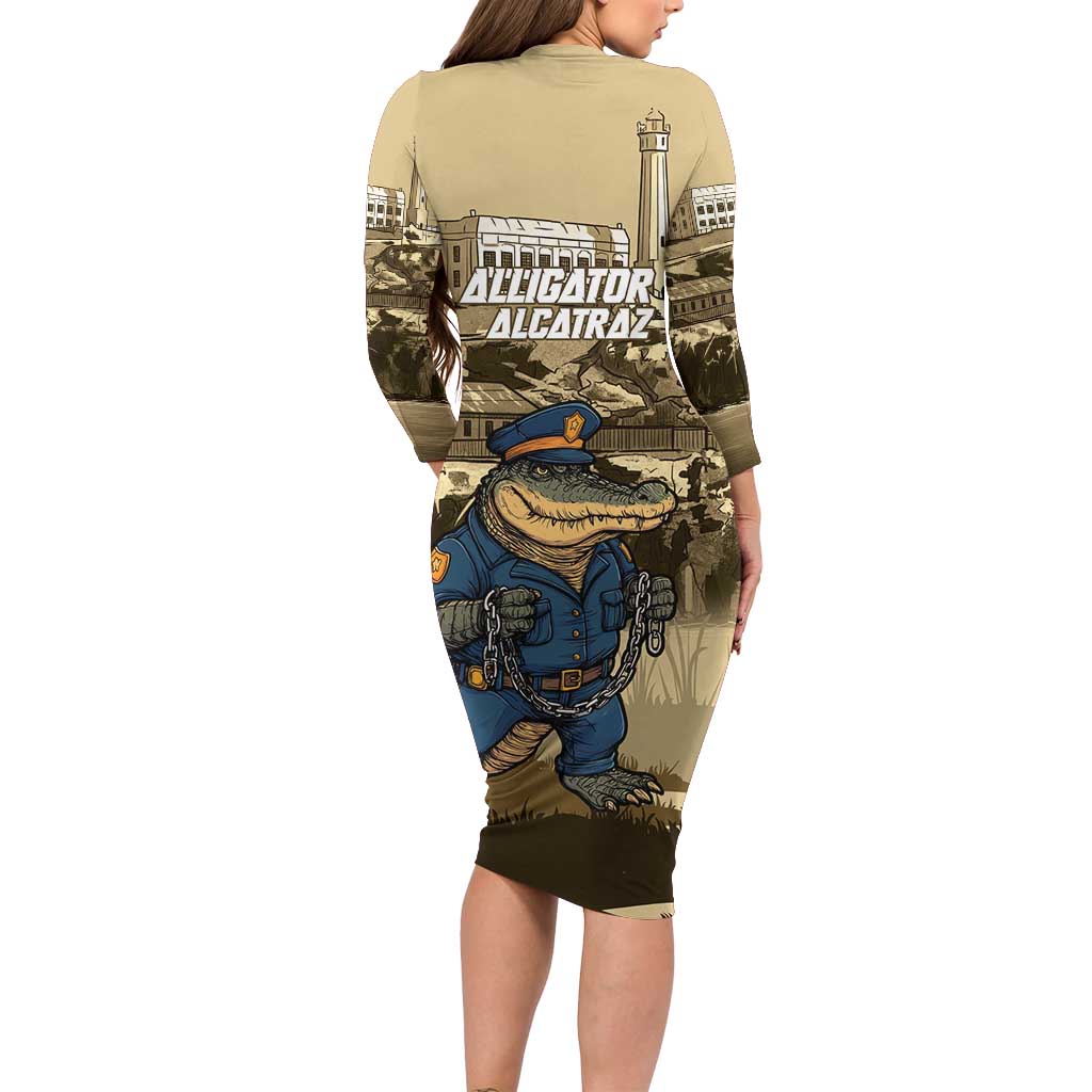 Alligator Alcatraz Long Sleeve Bodycon Dress Police Gator Rock Penitentiary - Wonder Print Shop