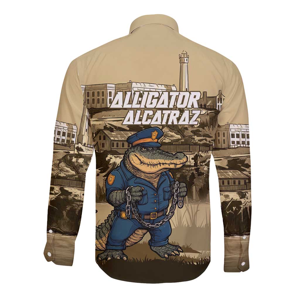 Alligator Alcatraz Long Sleeve Button Shirt Police Gator Rock Penitentiary - Wonder Print Shop
