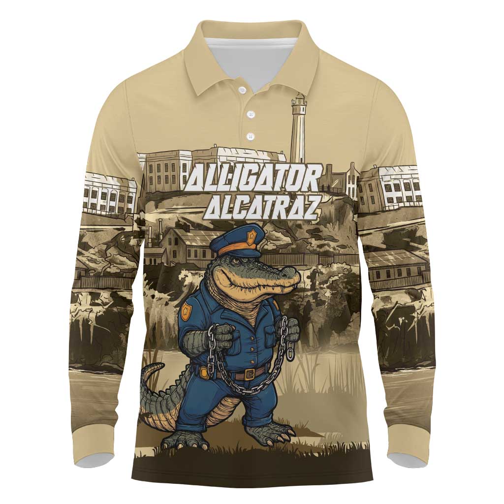 Alligator Alcatraz Long Sleeve Polo Shirt Police Gator Rock Penitentiary - Wonder Print Shop