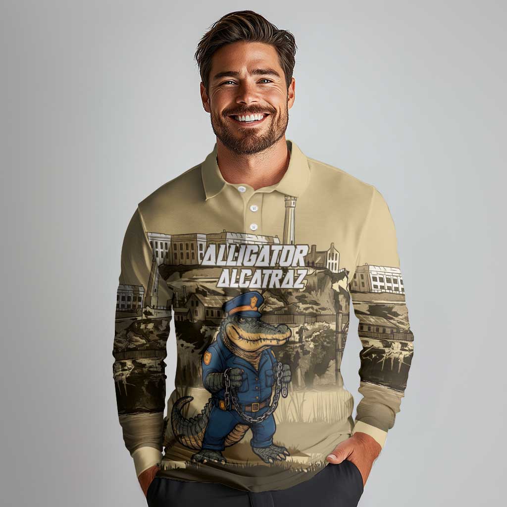 Alligator Alcatraz Long Sleeve Polo Shirt Police Gator Rock Penitentiary - Wonder Print Shop