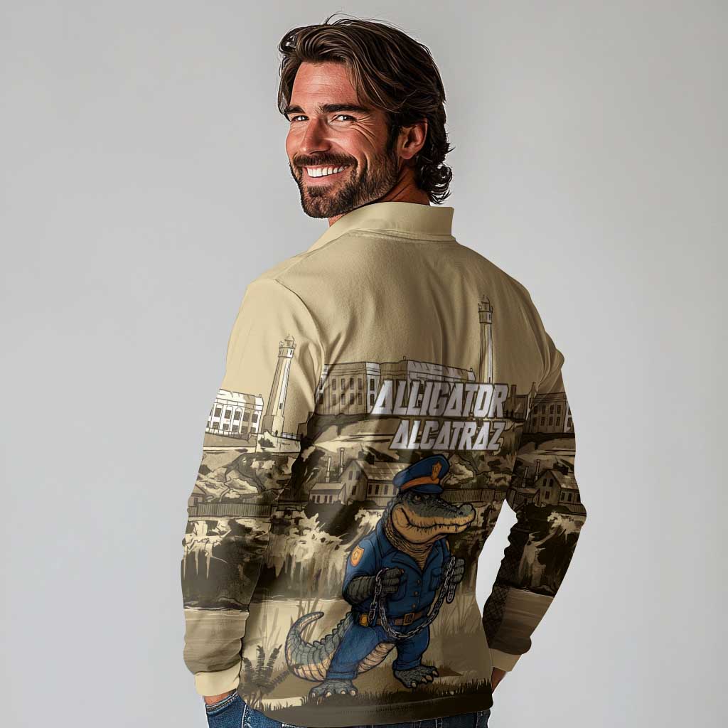 Alligator Alcatraz Long Sleeve Polo Shirt Police Gator Rock Penitentiary - Wonder Print Shop