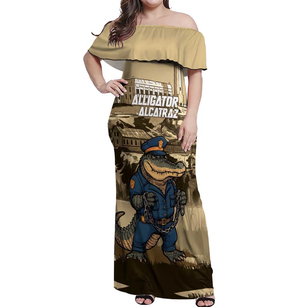 Alligator Alcatraz Off Shoulder Maxi Dress Police Gator Rock Penitentiary - Wonder Print Shop