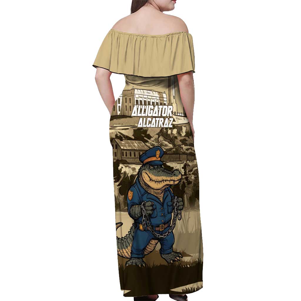 Alligator Alcatraz Off Shoulder Maxi Dress Police Gator Rock Penitentiary - Wonder Print Shop