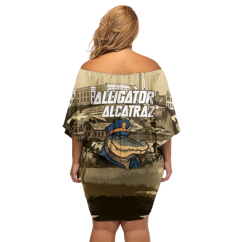 Alligator Alcatraz Off Shoulder Short Dress Police Gator Rock Penitentiary - Wonder Print Shop