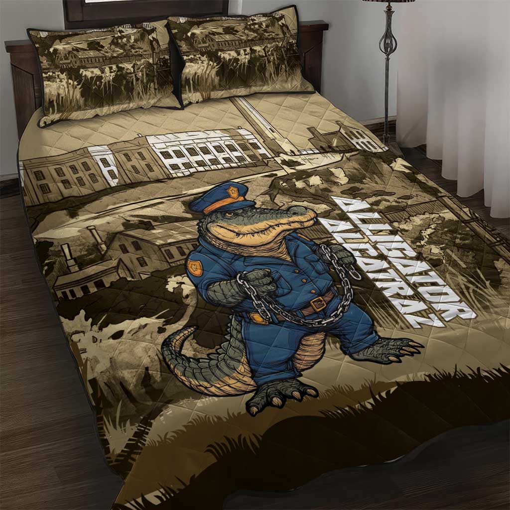 Alligator Alcatraz Quilt Bed Set Police Gator Rock Penitentiary - Wonder Print Shop