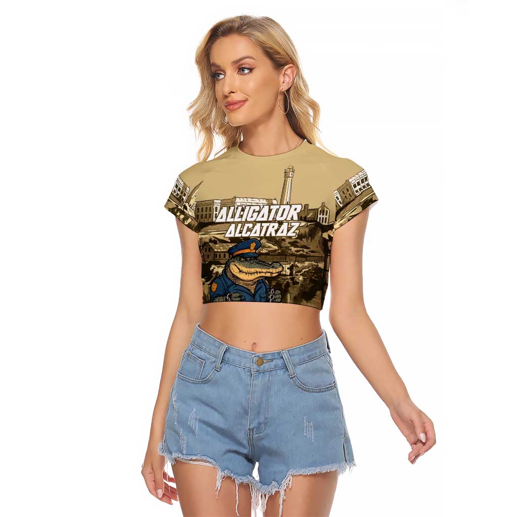 Alligator Alcatraz Raglan Cropped T Shirt Police Gator Rock Penitentiary - Wonder Print Shop