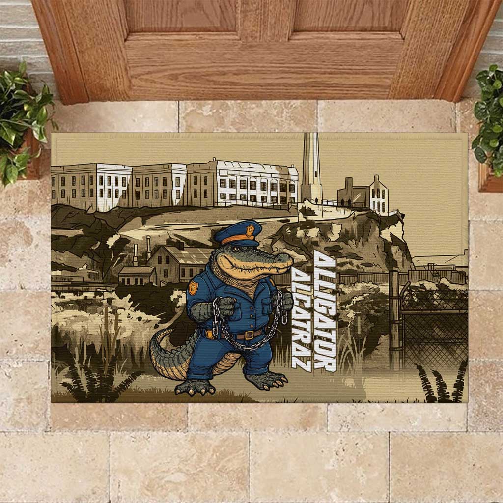 Alligator Alcatraz Rubber Doormat Police Gator Rock Penitentiary - Wonder Print Shop