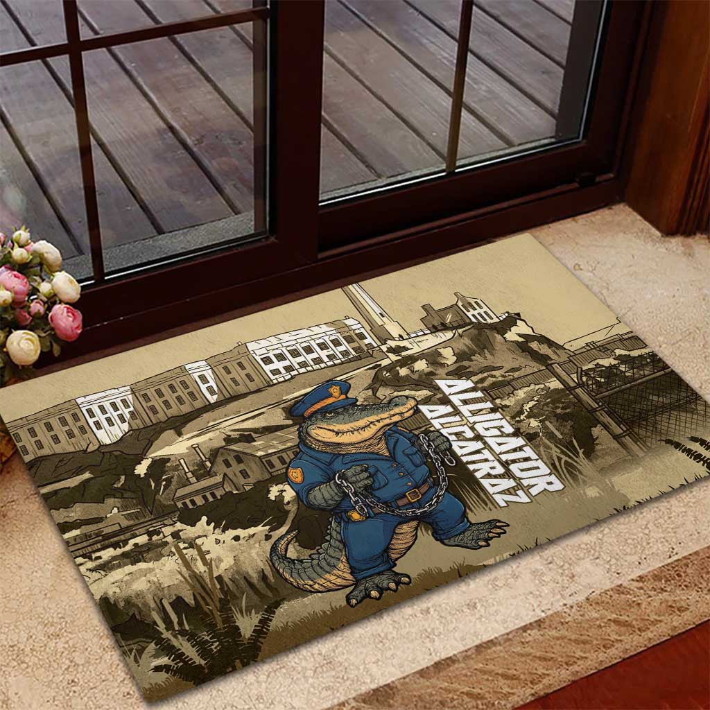Alligator Alcatraz Rubber Doormat Police Gator Rock Penitentiary - Wonder Print Shop