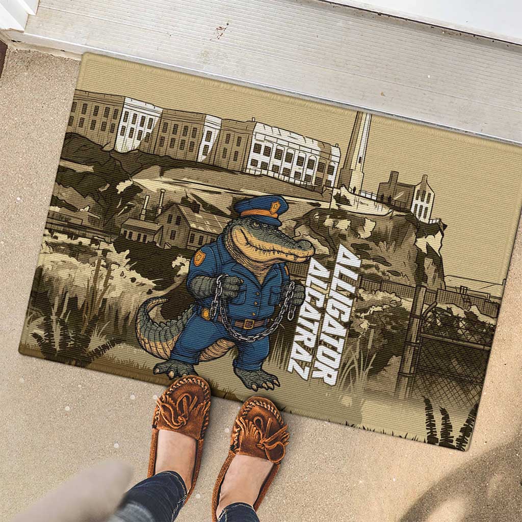 Alligator Alcatraz Rubber Doormat Police Gator Rock Penitentiary - Wonder Print Shop