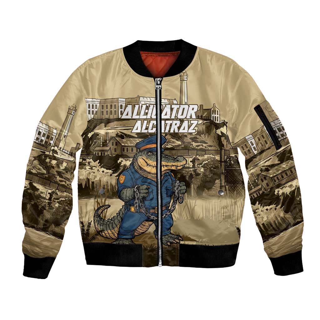 Alligator Alcatraz Sleeve Zip Bomber Jacket Police Gator Rock Penitentiary - Wonder Print Shop