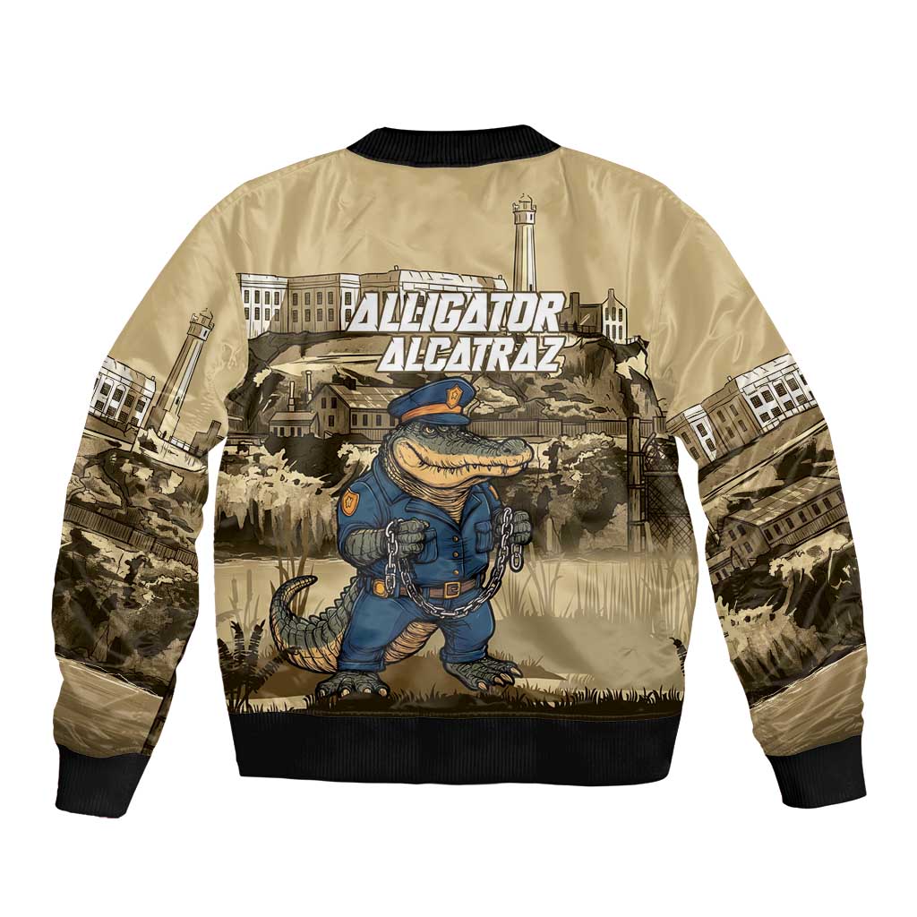 Alligator Alcatraz Sleeve Zip Bomber Jacket Police Gator Rock Penitentiary - Wonder Print Shop