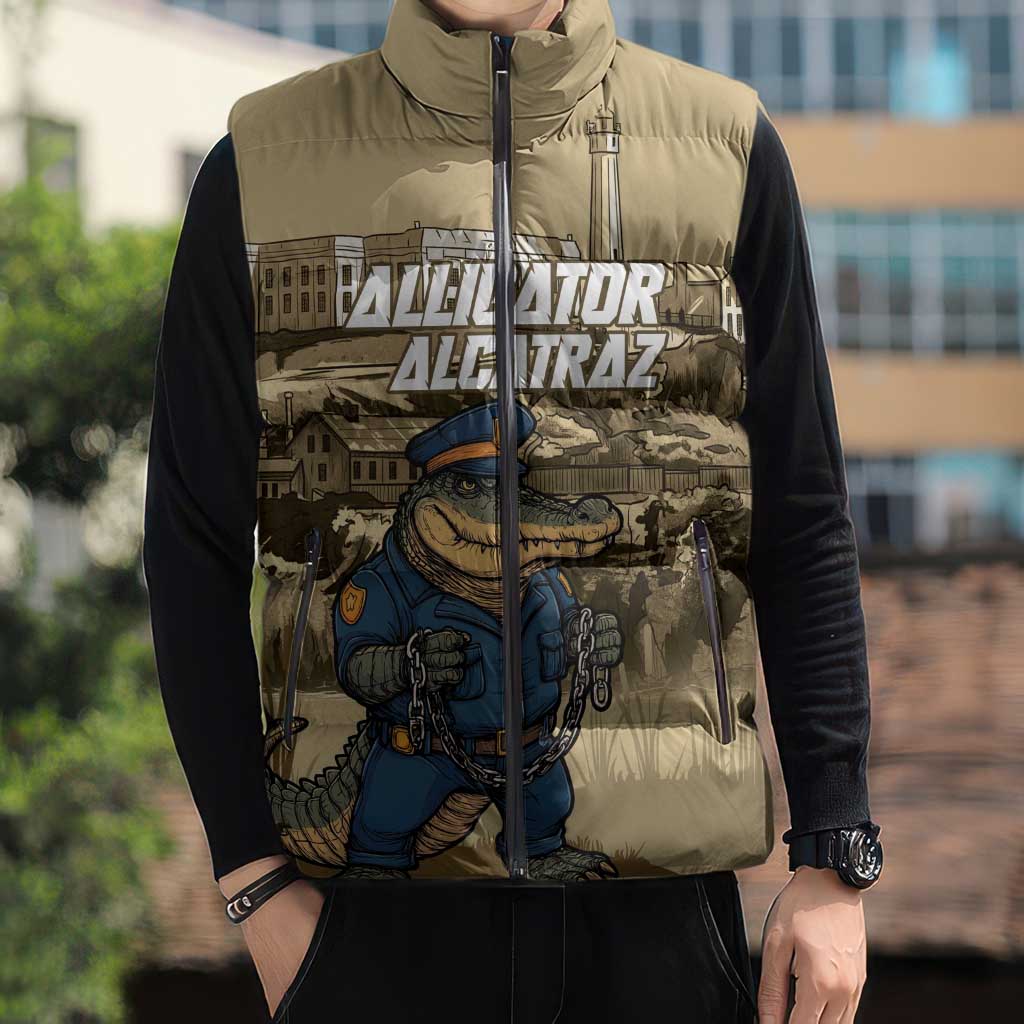 Alligator Alcatraz Sleeveless Puffer Jacket Police Gator Rock Penitentiary - Wonder Print Shop