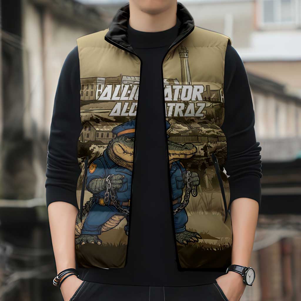 Alligator Alcatraz Sleeveless Puffer Jacket Police Gator Rock Penitentiary - Wonder Print Shop