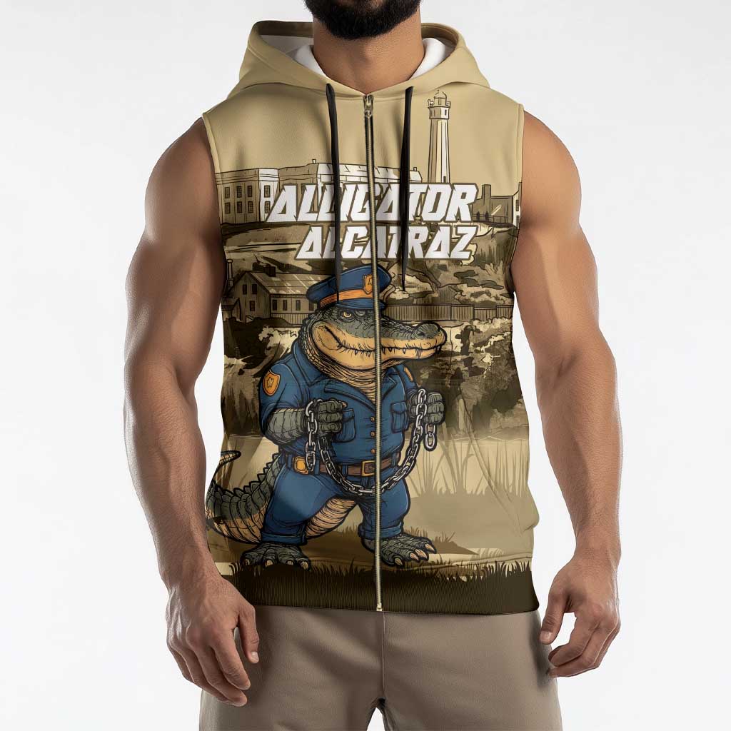 Alligator Alcatraz Sleeveless Zip Hoodie Police Gator Rock Penitentiary - Wonder Print Shop