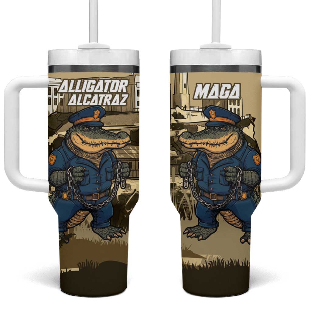 Alligator Alcatraz Tumbler With Handle Police Gator Rock Penitentiary - Wonder Print Shop