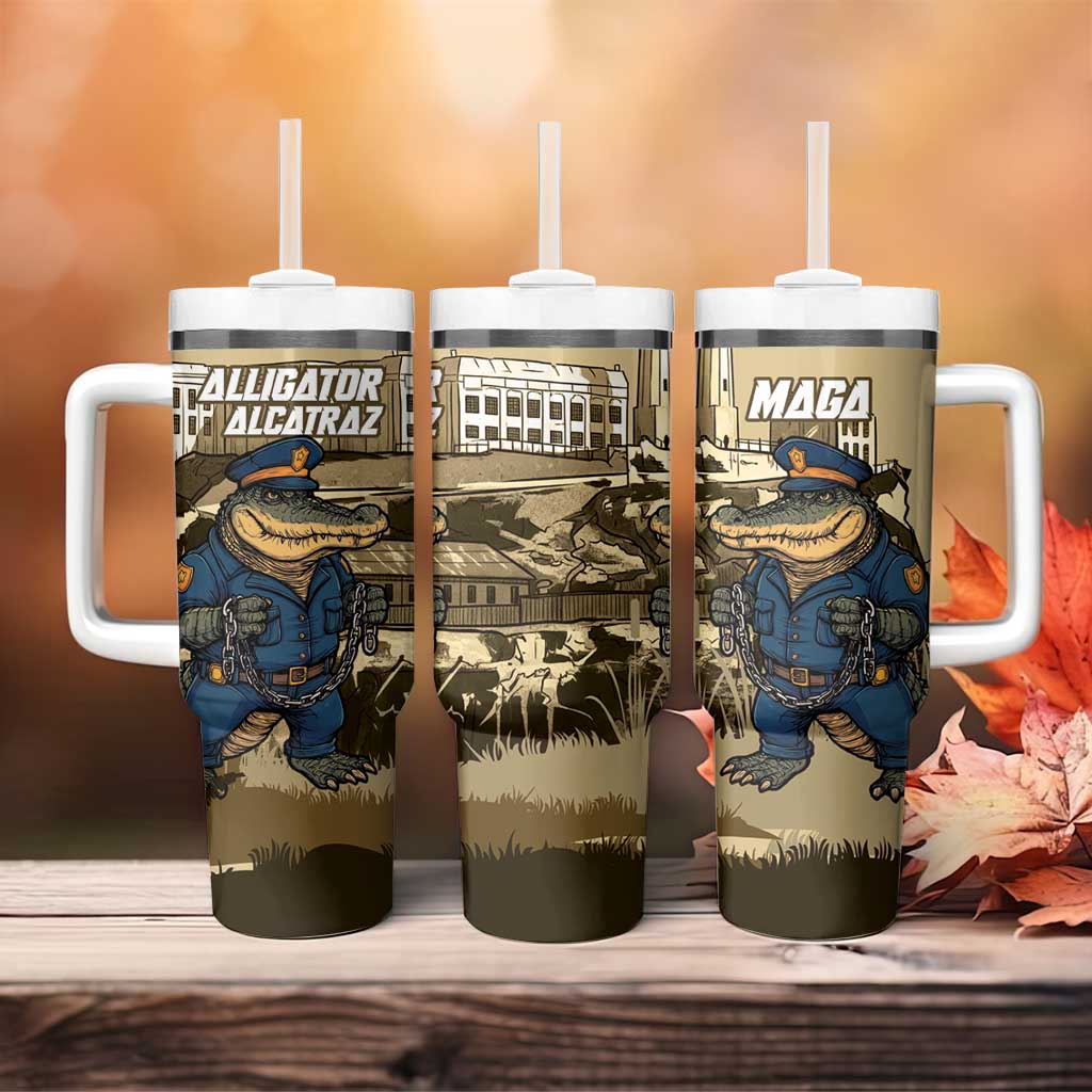 Alligator Alcatraz Tumbler With Handle Police Gator Rock Penitentiary - Wonder Print Shop