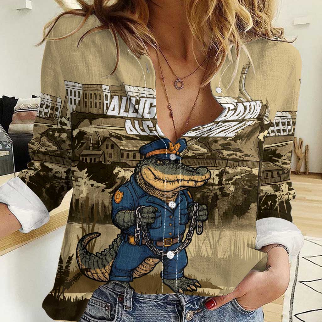 Alligator Alcatraz Women Casual Shirt Police Gator Rock Penitentiary - Wonder Print Shop