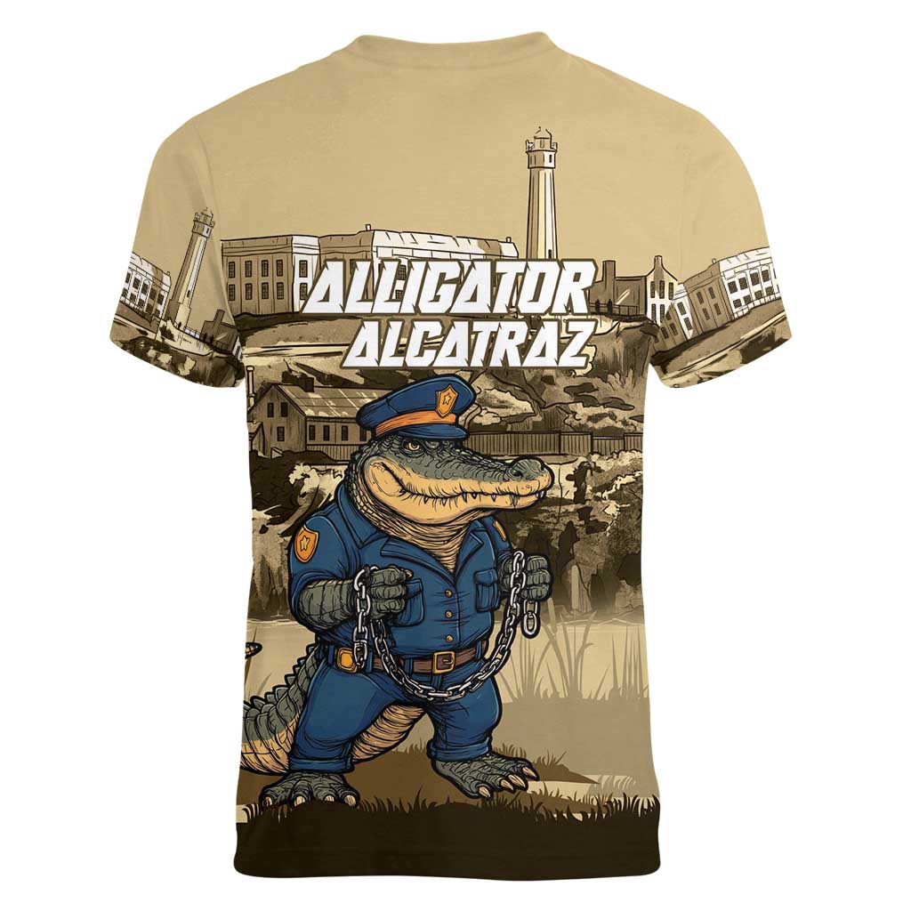 Alligator Alcatraz Women V-Neck T-Shirt Police Gator Rock Penitentiary - Wonder Print Shop