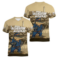 Alligator Alcatraz Women V-Neck T-Shirt Police Gator Rock Penitentiary - Wonder Print Shop