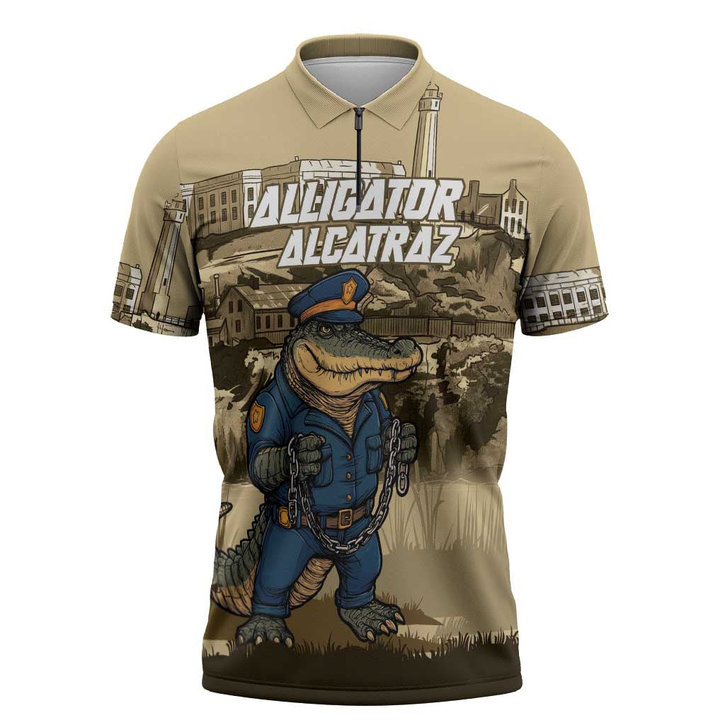 Alligator Alcatraz Zipper Polo Shirt Police Gator Rock Penitentiary - Wonder Print Shop