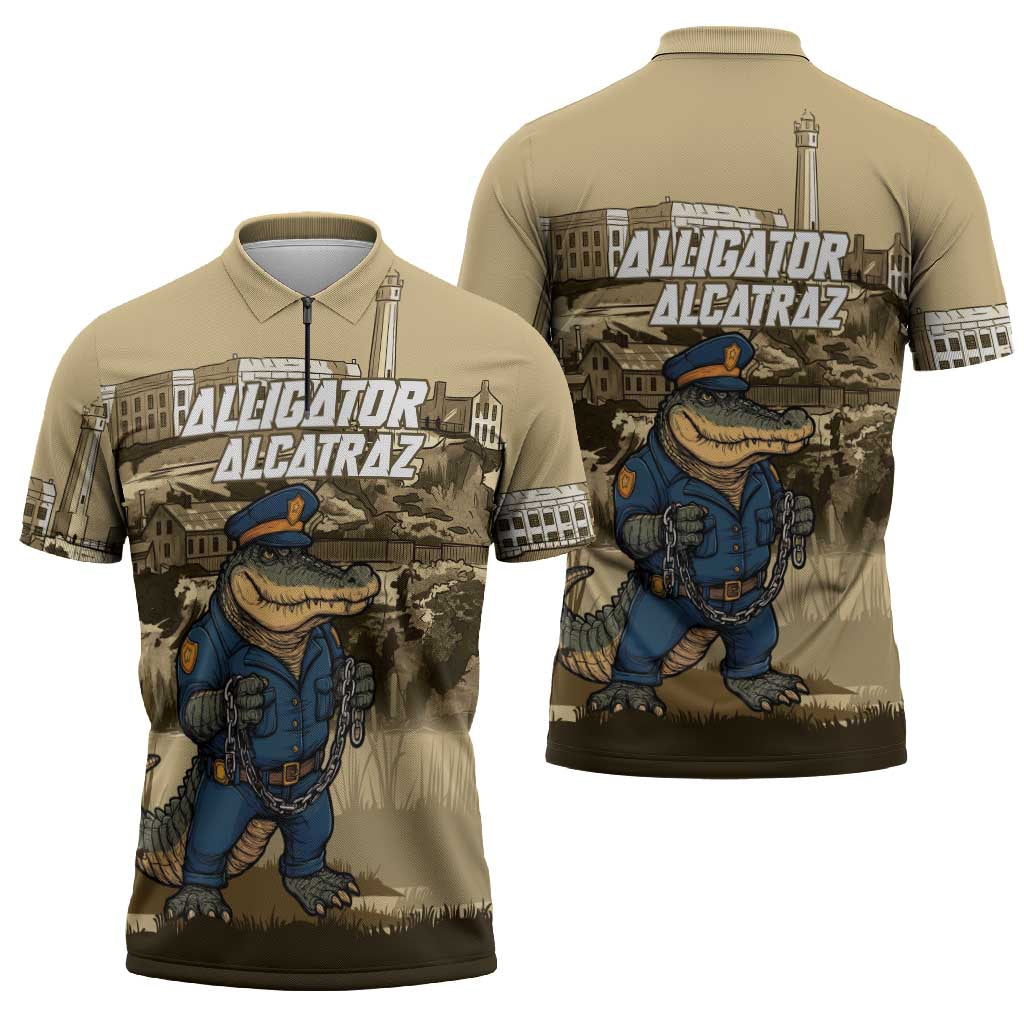 Alligator Alcatraz Zipper Polo Shirt Police Gator Rock Penitentiary - Wonder Print Shop