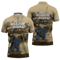 Alligator Alcatraz Zipper Polo Shirt Police Gator Rock Penitentiary - Wonder Print Shop