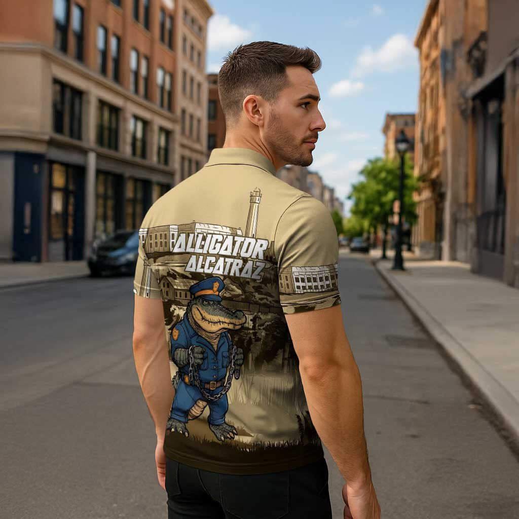 Alligator Alcatraz Zipper Polo Shirt Police Gator Rock Penitentiary - Wonder Print Shop