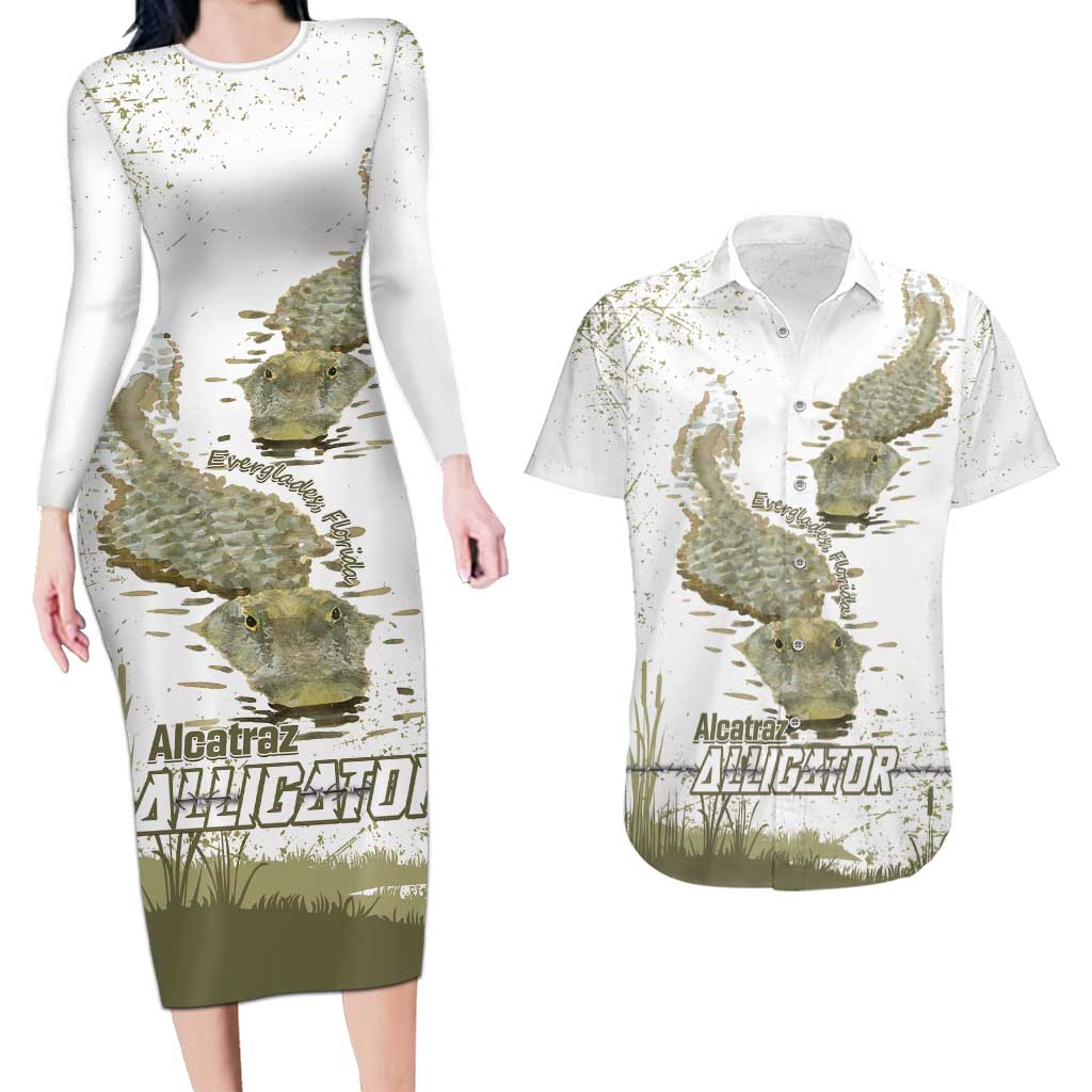 Everglades Florida Alligators Couples Matching Long Sleeve Bodycon Dress and Hawaiian Shirt Alcatraz Est 2025 - Wonder Print Shop