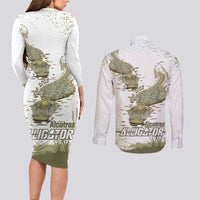 Everglades Florida Alligators Couples Matching Long Sleeve Bodycon Dress and Long Sleeve Button Shirt Alcatraz Est 2025 - Wonder Print Shop