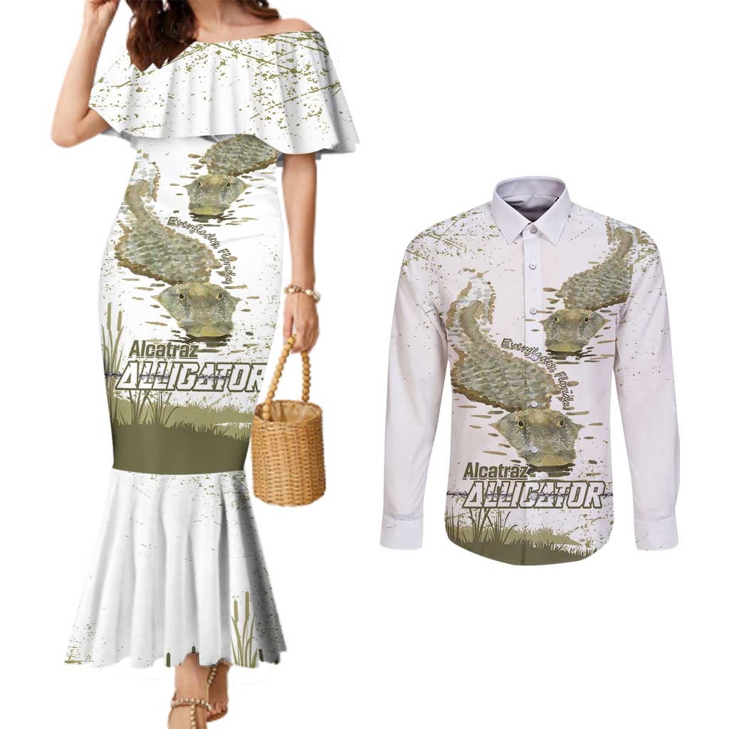 Everglades Florida Alligators Couples Matching Mermaid Dress and Long Sleeve Button Shirt Alcatraz Est 2025 - Wonder Print Shop