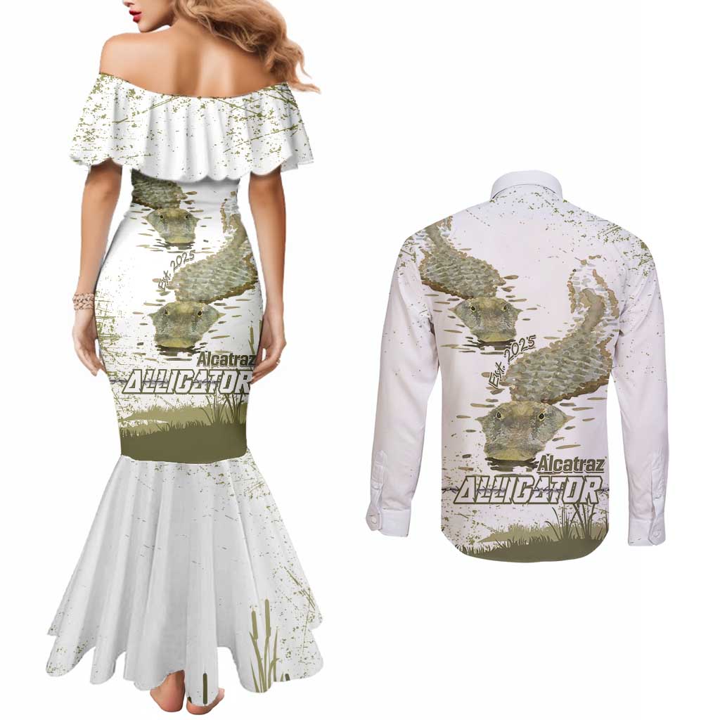 Everglades Florida Alligators Couples Matching Mermaid Dress and Long Sleeve Button Shirt Alcatraz Est 2025 - Wonder Print Shop