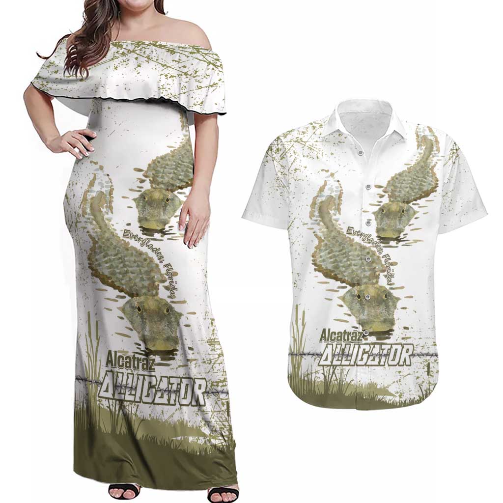 Everglades Florida Alligators Couples Matching Off Shoulder Maxi Dress and Hawaiian Shirt Alcatraz Est 2025 - Wonder Print Shop