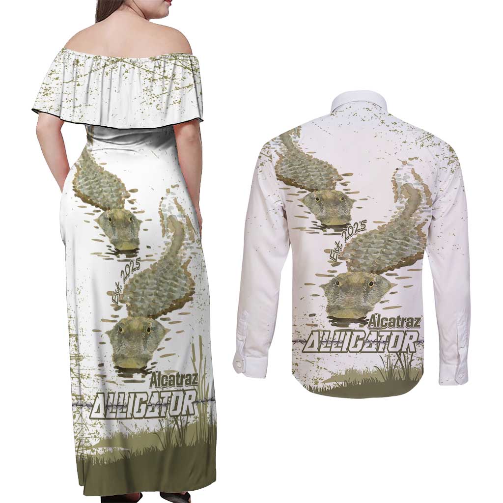 Everglades Florida Alligators Couples Matching Off Shoulder Maxi Dress and Long Sleeve Button Shirt Alcatraz Est 2025 - Wonder Print Shop